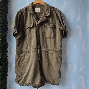 Lucky Brand Olive Green Short Sleeve Jumpsuit